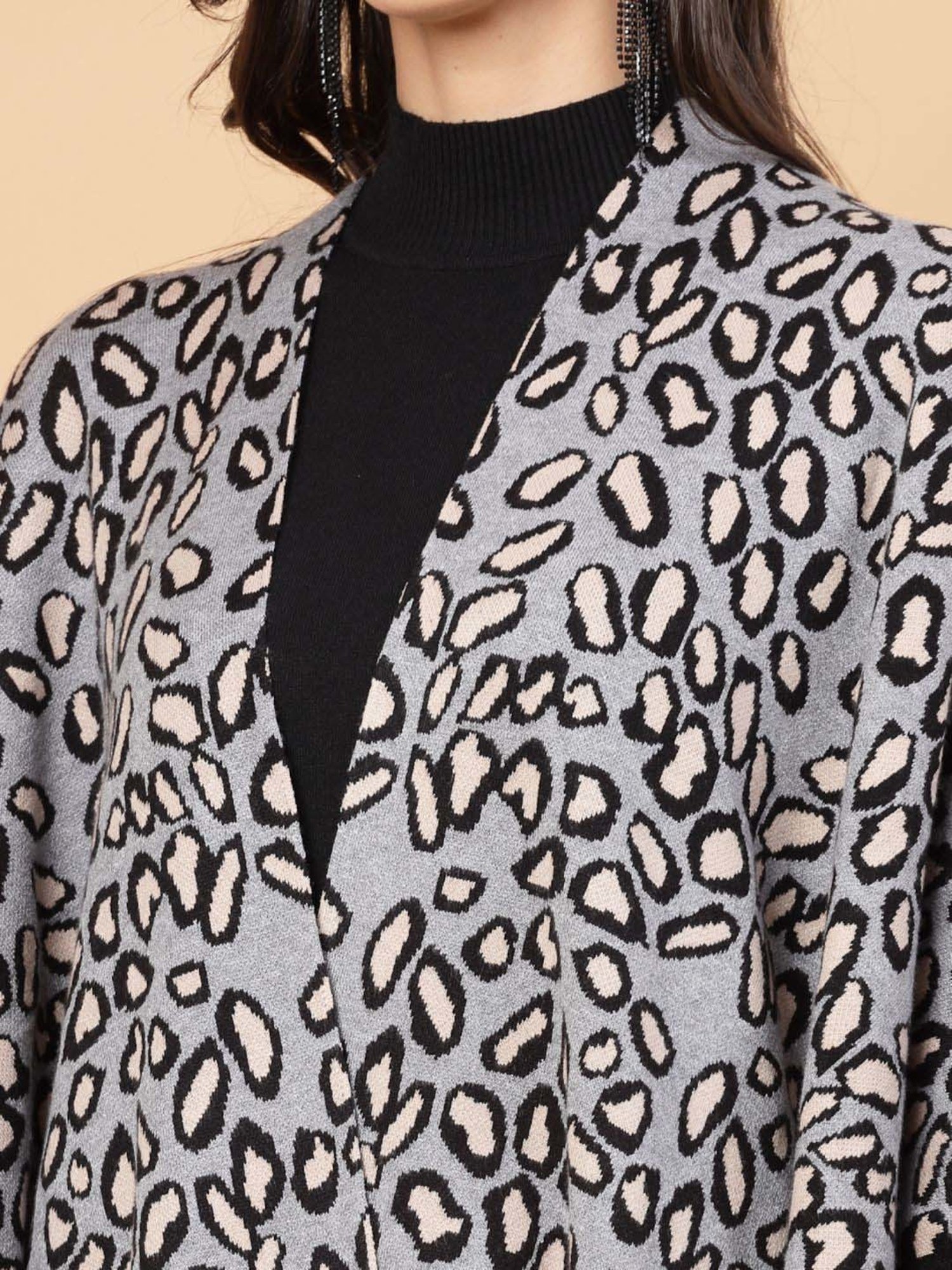 Mafadeny Grey & Black Printed Top Pants Set With Shrug