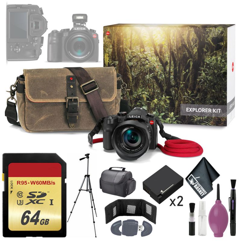 Leica V-LUX (Typ 114) Digital Camera Explorer Kit - 64GB - Memory Card Wallet - Reader - Battery x2 - 72" Tripod - Case
