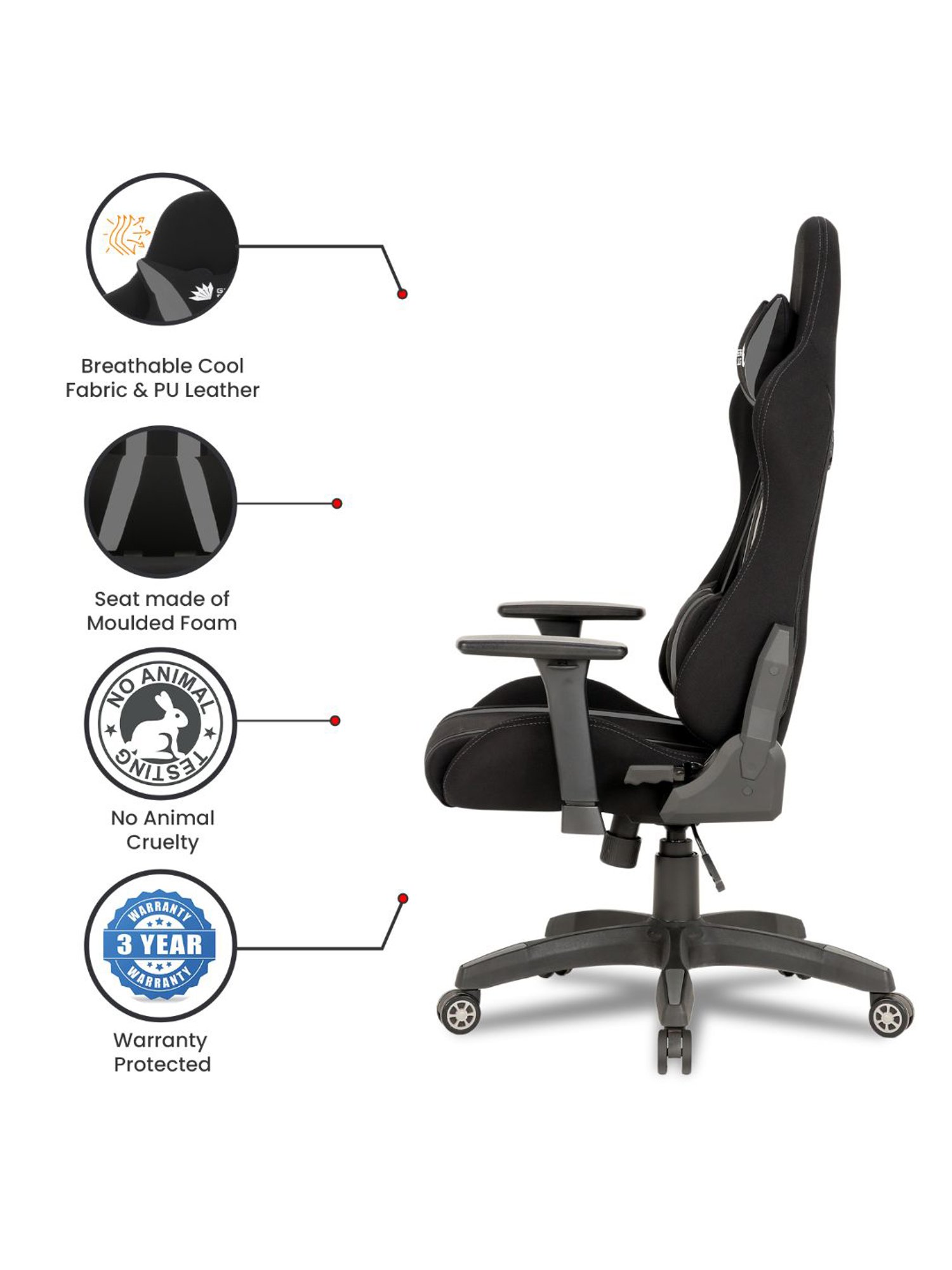 Green Soul Beast Black & Grey PU Leather Gaming Chair