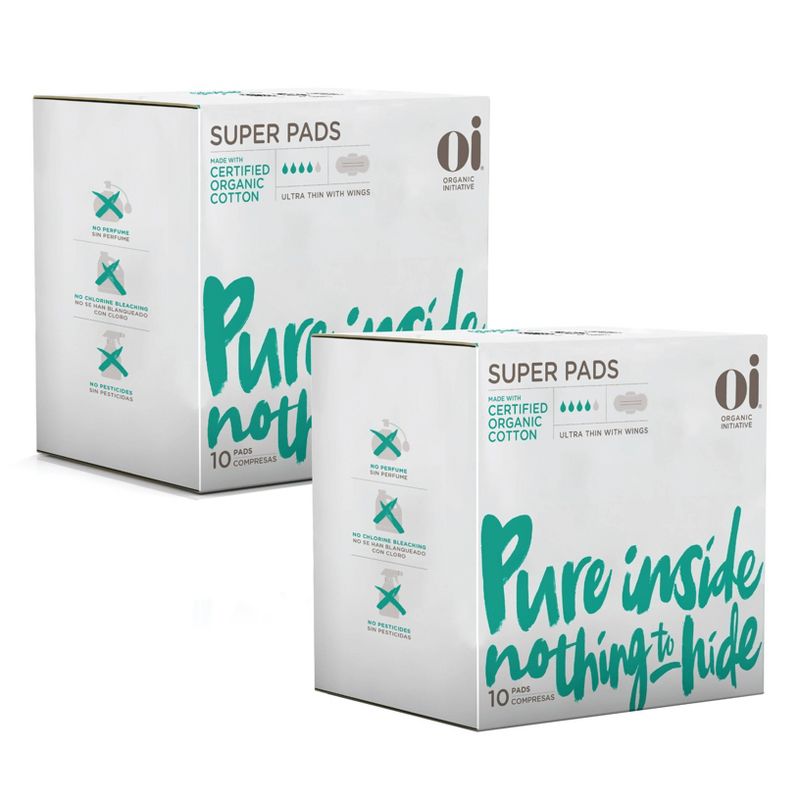 Organic Initiative Oi Organic Cotton Ultra Thin Pads with Wings (Super) - 2pk