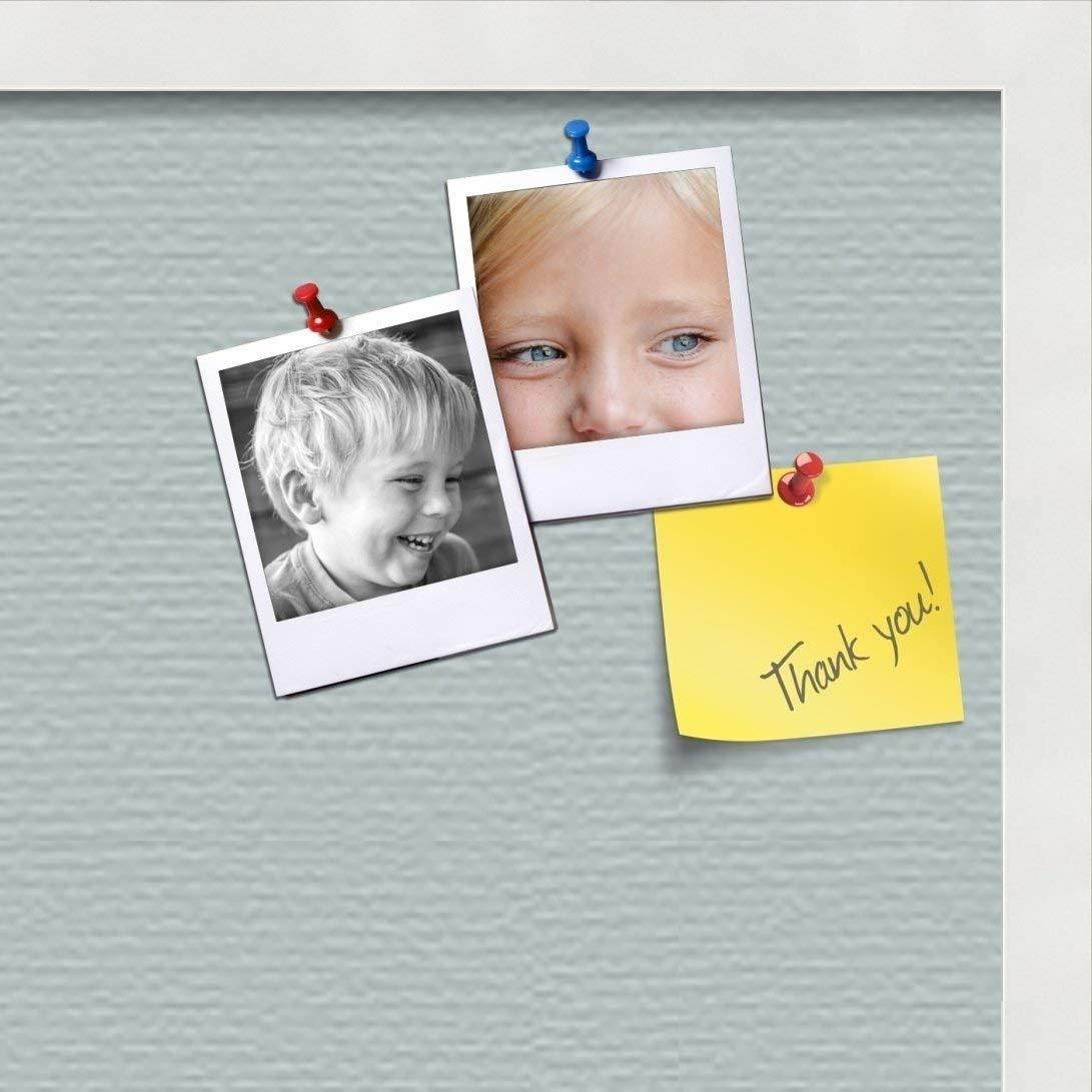 PinPix custom printed pin cork bulletin board made from canvas, Soft Blue 20x20 Inches (Completed Size) and framed in Satin White Frame (PinPix-Group-89)