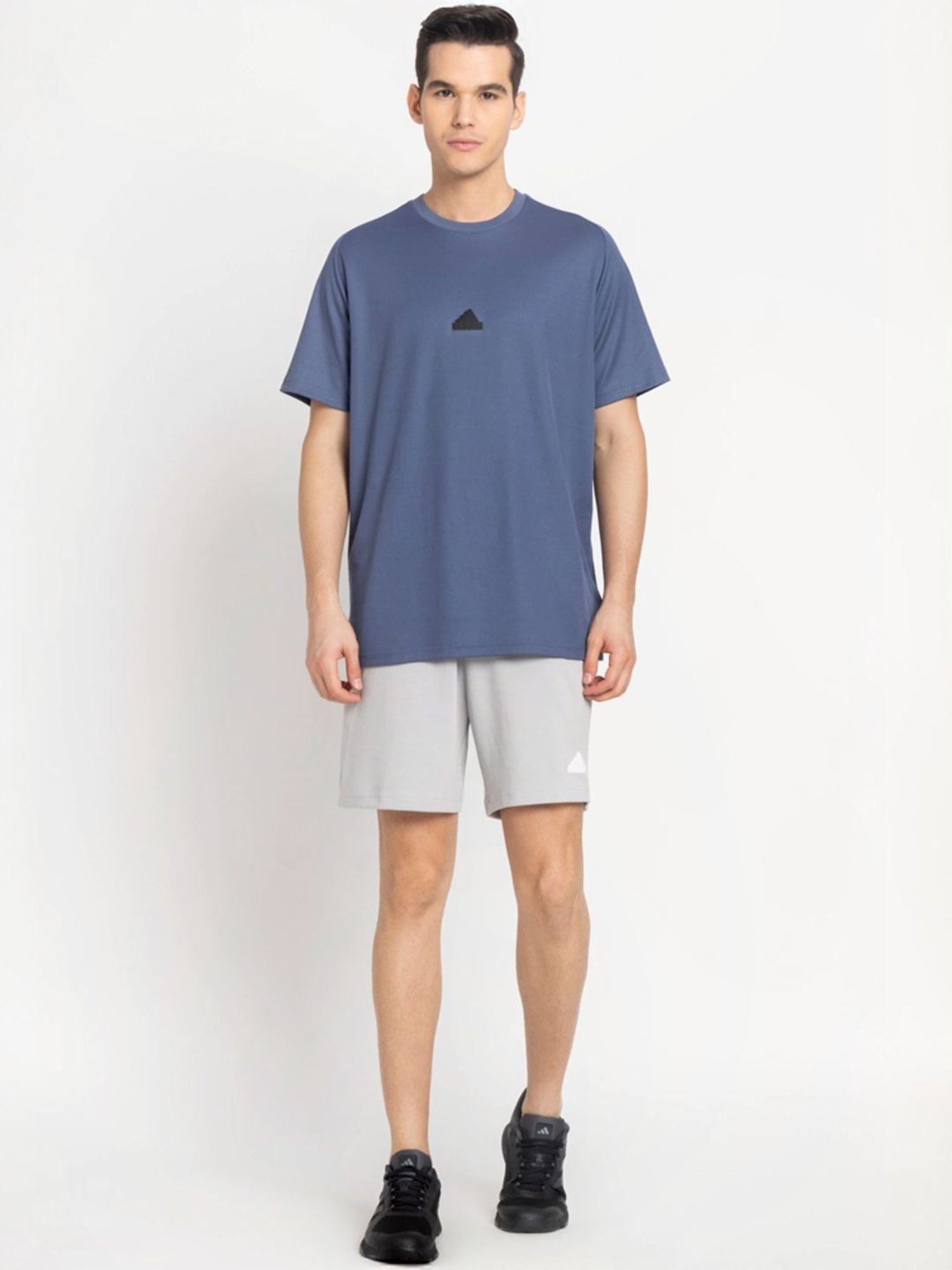 Adidas Grey Regular Fit Striped Sports Shorts