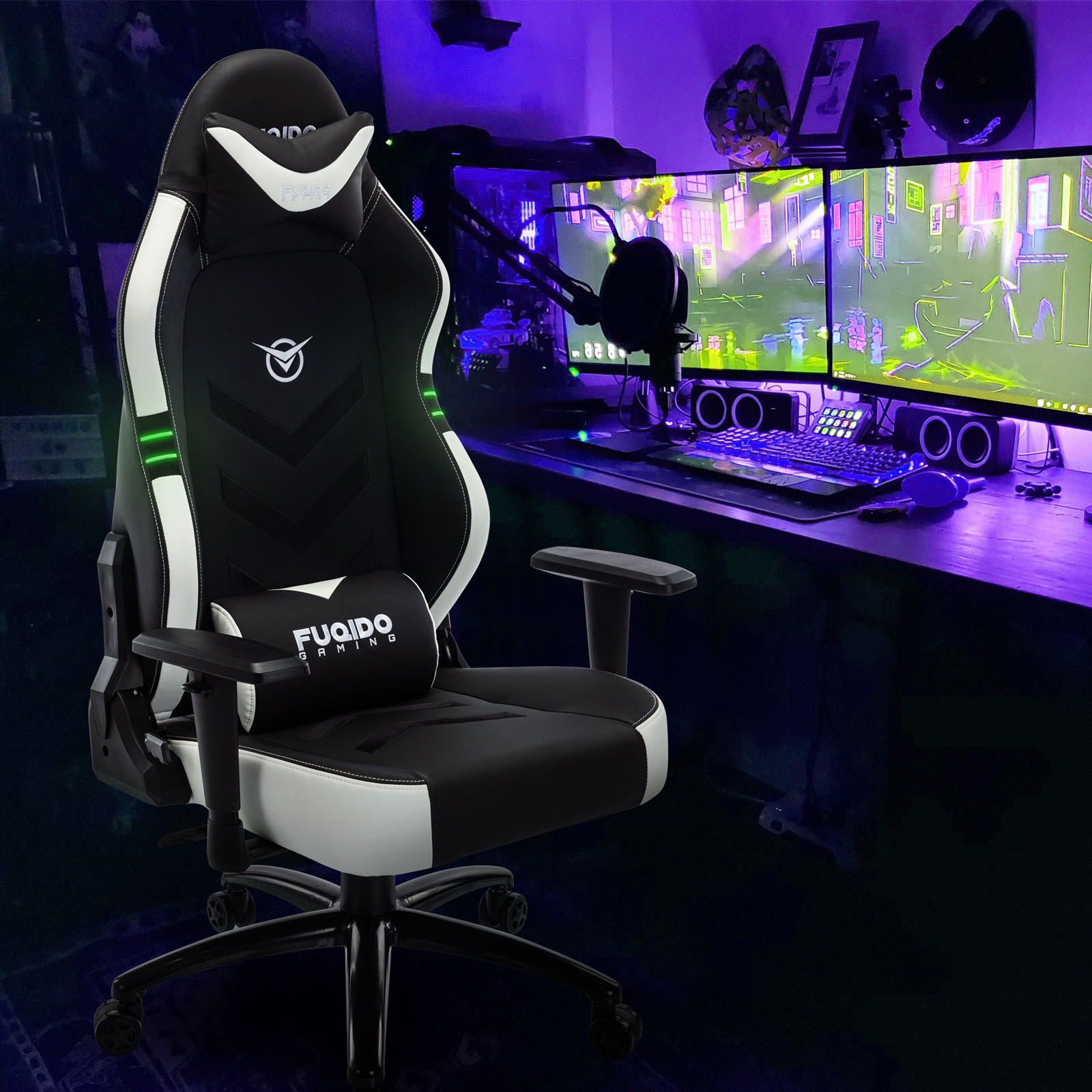COLAMY Gaming Chair, Big & Tall Computer Chair Fluorescent Racing Style Desk Office Chair Wide Seat Height Adjustment Swivel Task Chair with Headrest and Lumbar Support(Black/Grey/Red/Blue/White/Pink)