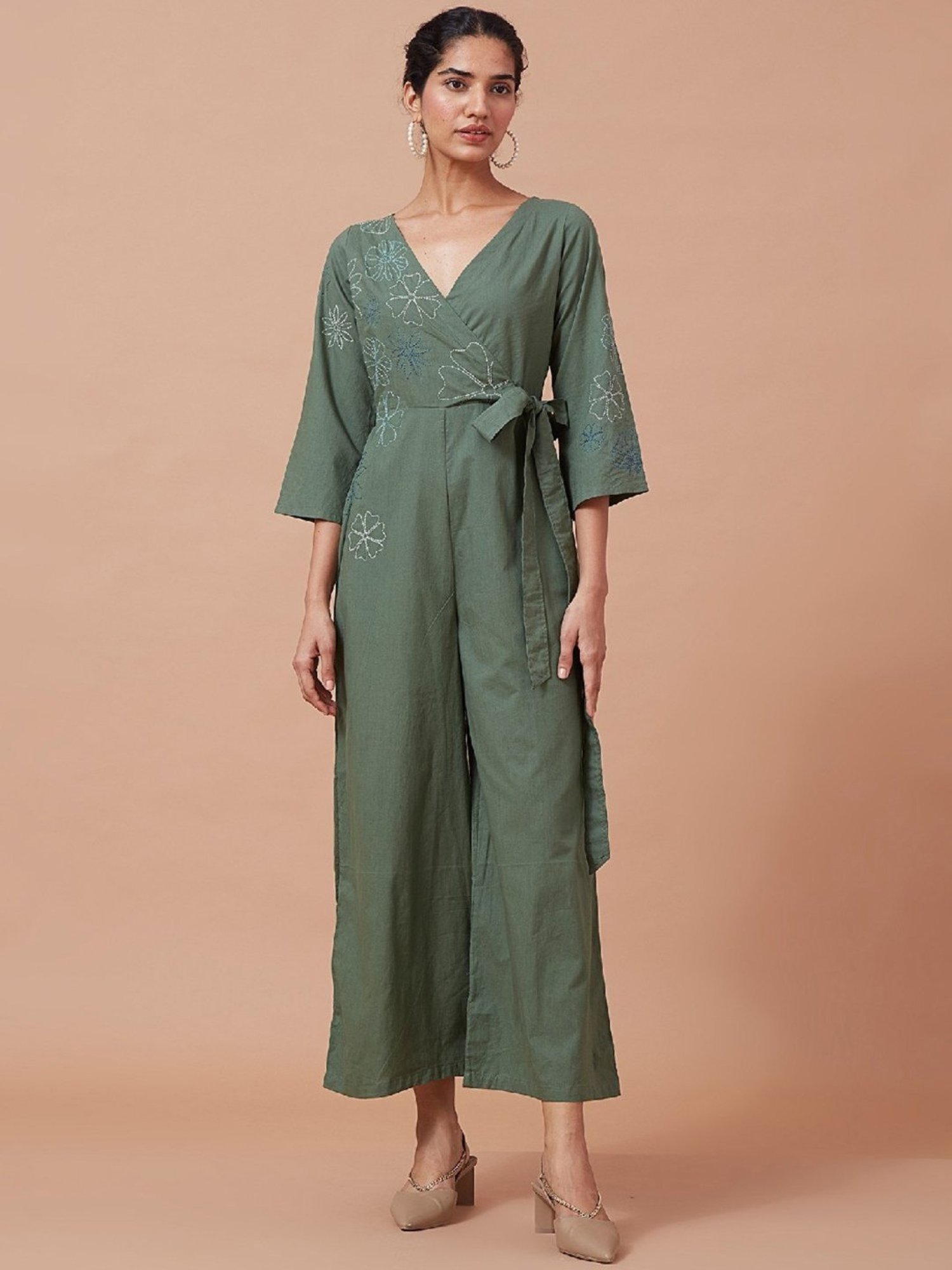 Okhai Forest Magic Green Pure Cotton Hand Embroidered Jumpsuit