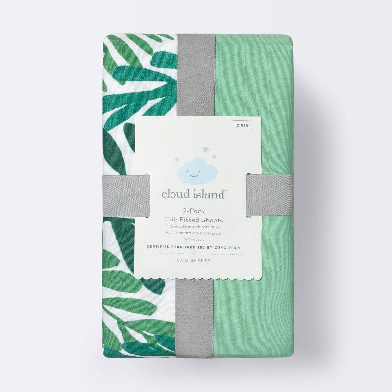 Crib Fitted Sheets Ferms and Solid Green - Cloud Island™ Green 2pk