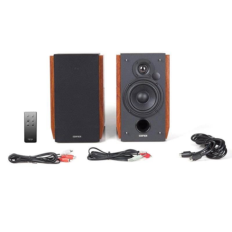 R1700BT Bluetooth Bookshelf Speakers - Active Near-Field Studio Monitors - Powered Speakers 2.0 Setup Wooden Enclosure - 66w RMS