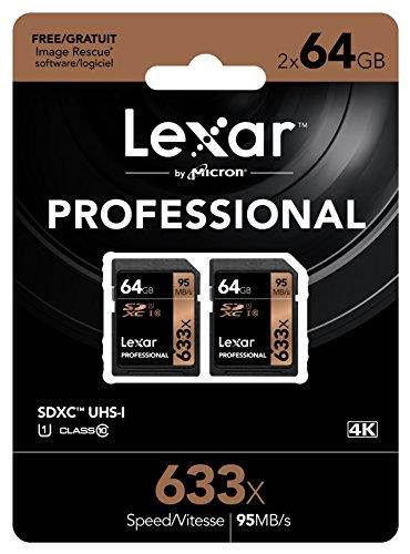 Lexar 64GB Professional Class 10 UHS-I U1 633x SDXC Memory Card, 2 Pack