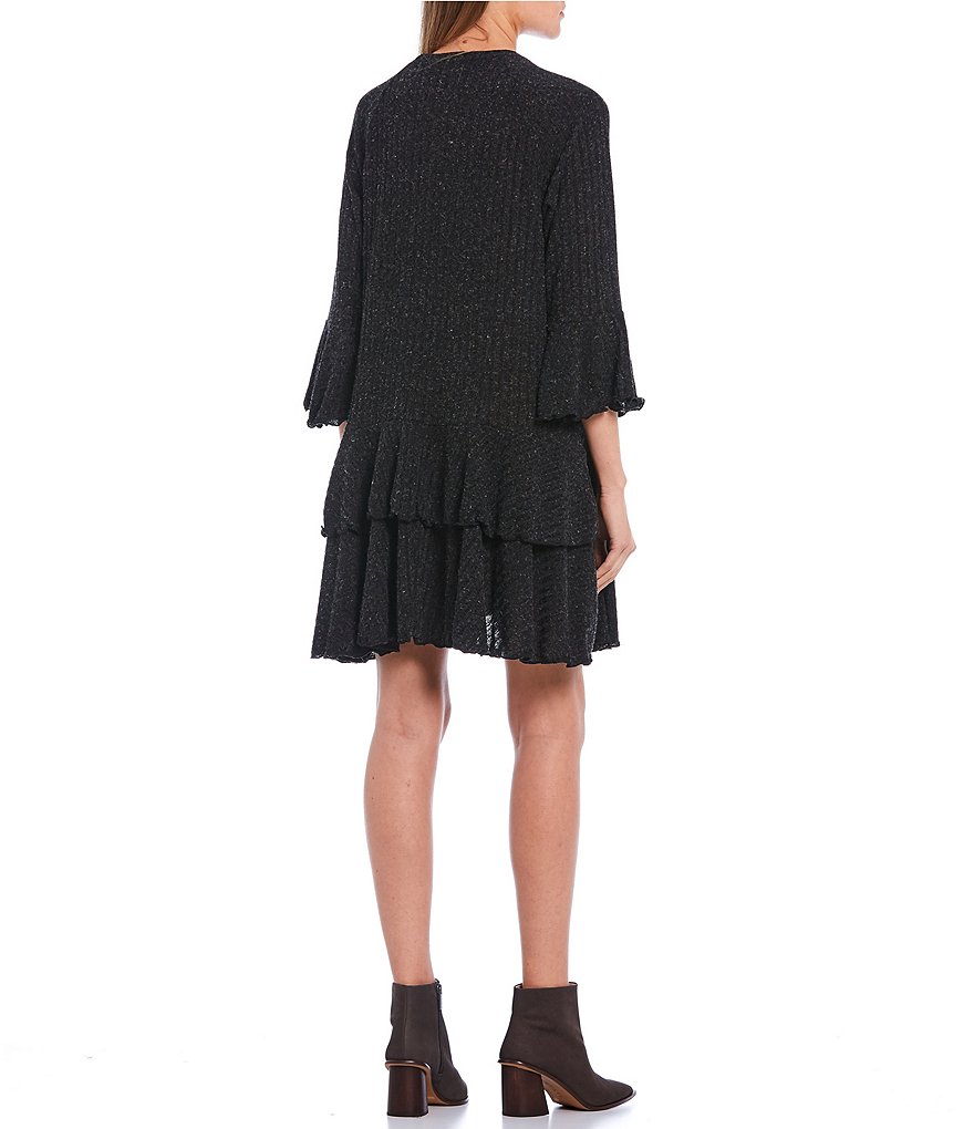 Allison & Kelly 3/4 Bell Sleeve Double Hem Rib-Knit Dress