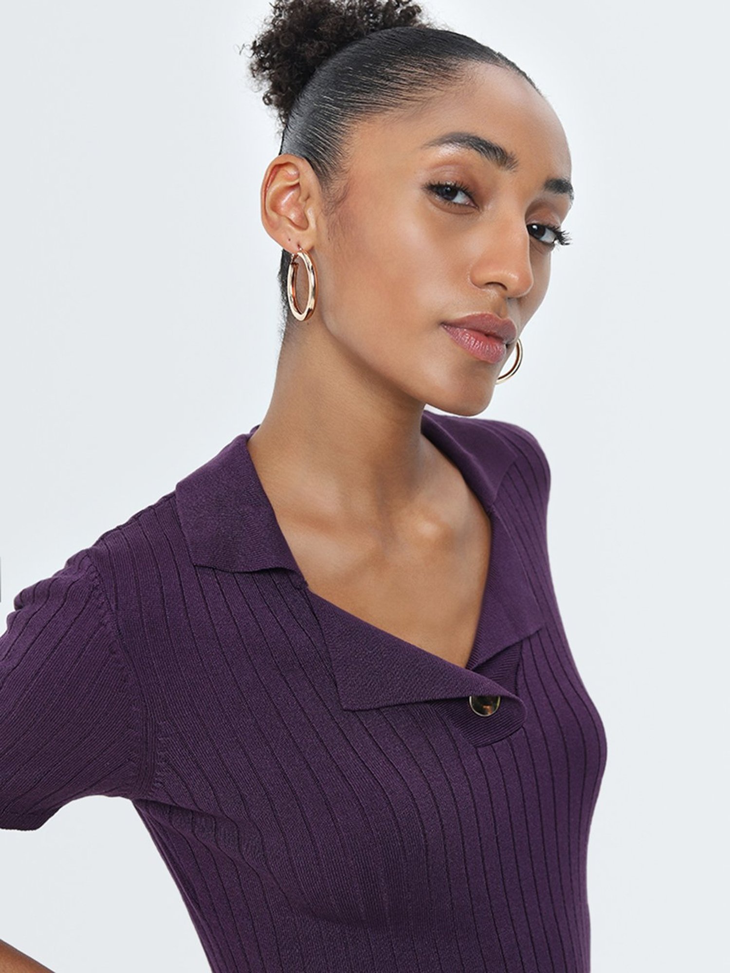 Wardrobe by Westside Purple Ribbed Textured Top