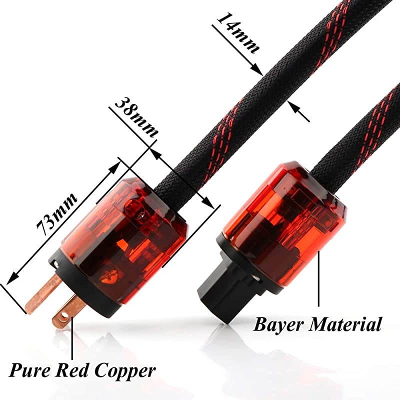 HiFi Audiophile Power Cable 125V 15A,Hi End Braided Sleeve Amplifier Power Cord,Audio AC Power Wire with US Connector Plug (6.6FT/2M)