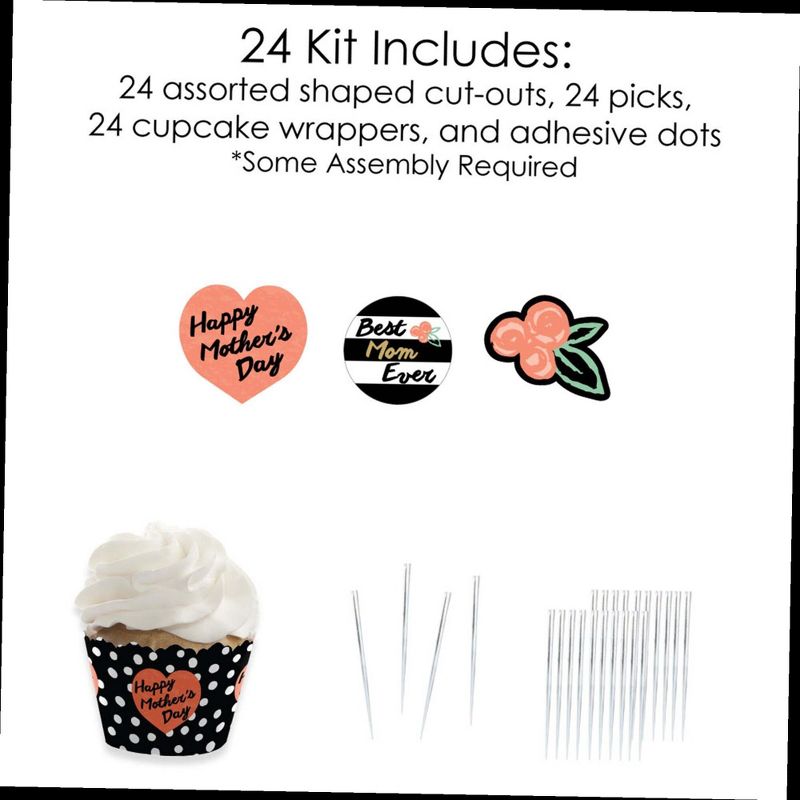 Big Dot of Happiness Best Mom Ever - Cupcake Decoration - Mother's Day Party Cupcake Wrappers and Treat Picks Kit - Set of 24