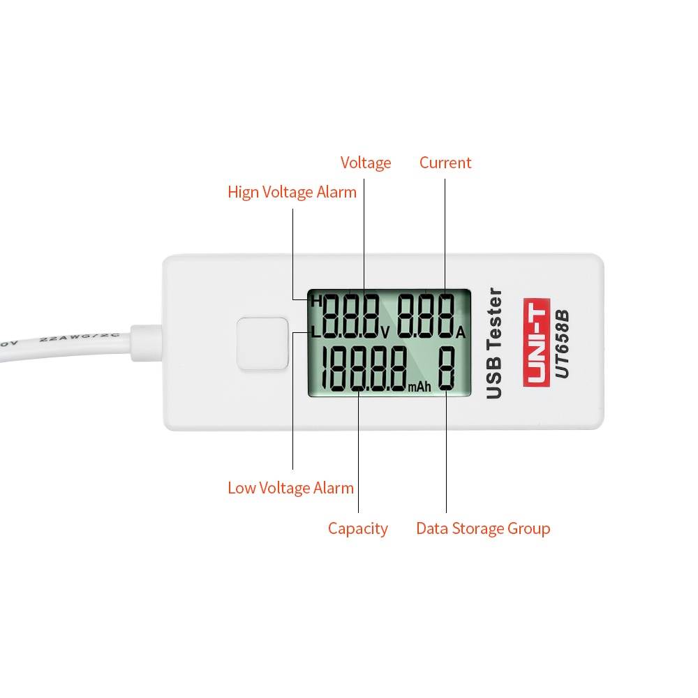 UNI-T UT658B USB LCD Digital Voltage Current Meter U Disk Voltmeter Ameter Charging Capacity Tester DC3~9V 0~3.5A
