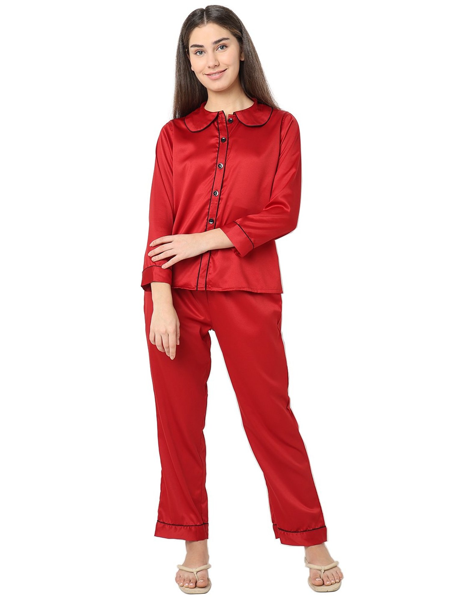 Smarty Pants Red Satin Shirt With Pyjamas