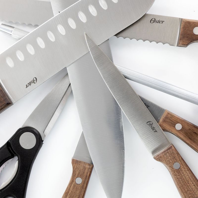 Oster Hensley 14 Piece Stainless Steel Cutlery Set in Black Walnut with Storage Block