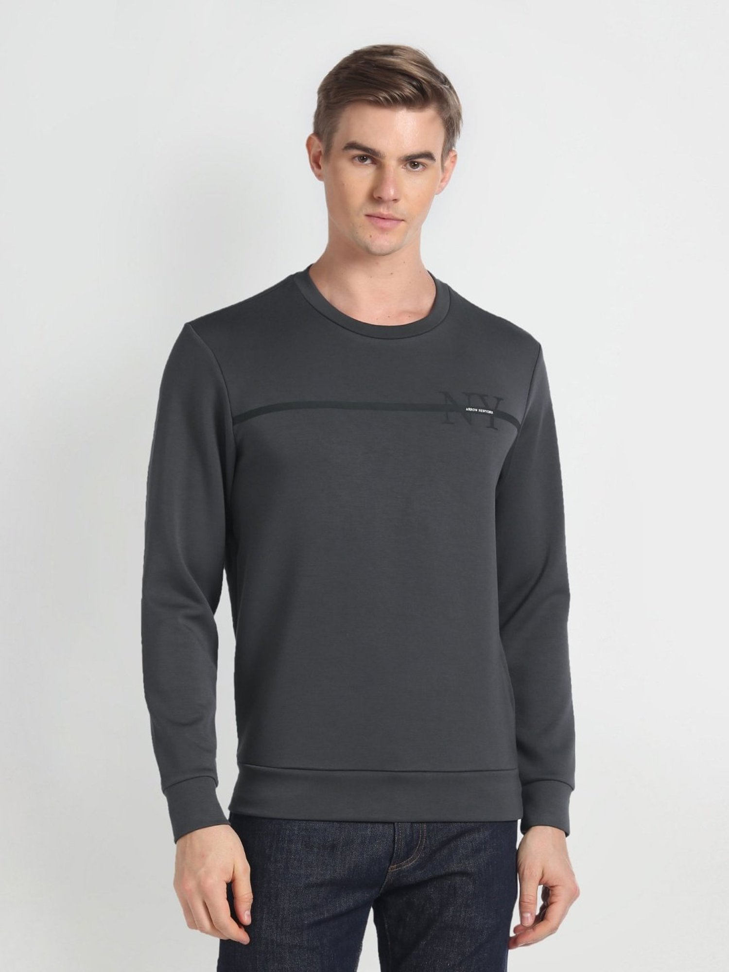 Arrow New York Grey Regular Fit Printed Sweatshirt