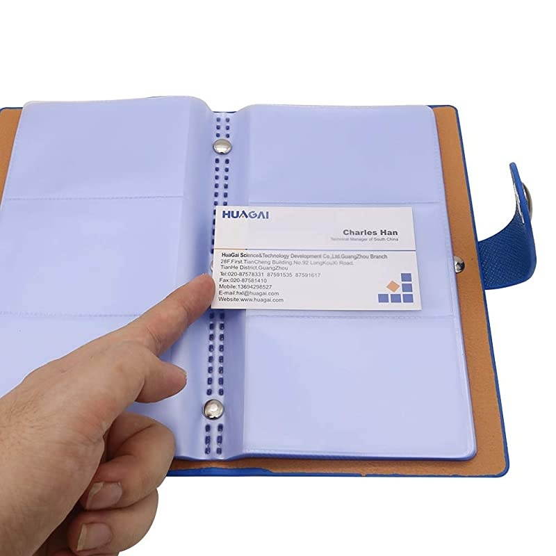 300 Cards PU Leather Business Name Card Books Office Business Card Holder Credit Cards Organizer Blue