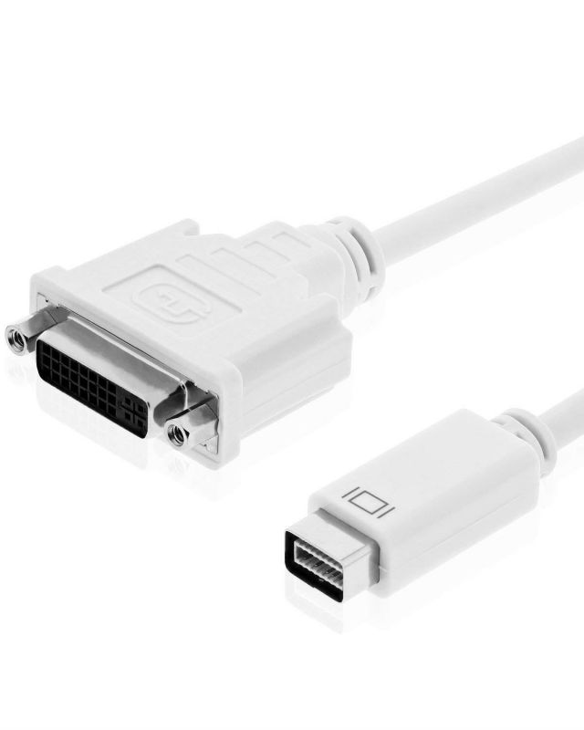Fosmon Mini DVI (Male) to Standard DVI-I (Female) Video Adapter Cable Cord - 20cm - White