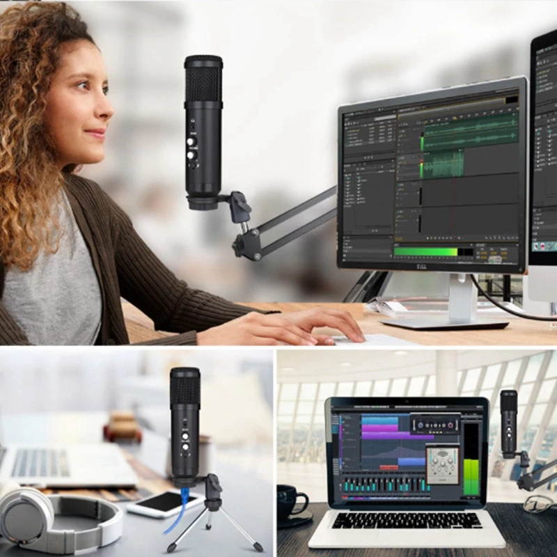 Professional USB Microphone BM800 Condenser Microphone With Ear Return Monitor Microphone Mute Reverb Computer Microphone MIC fo