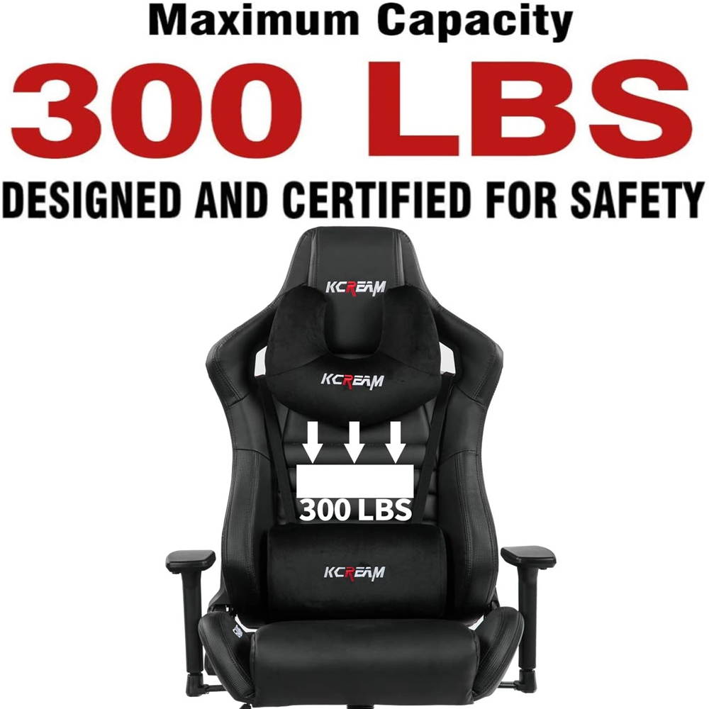 KCREAM PU Big and Tall Ergonomic Gaming Chair, Adjustable High Back Swivel Computer Chair Headrest Lumbar Support 400lbs Reclining Office Desk Chair for Adlut