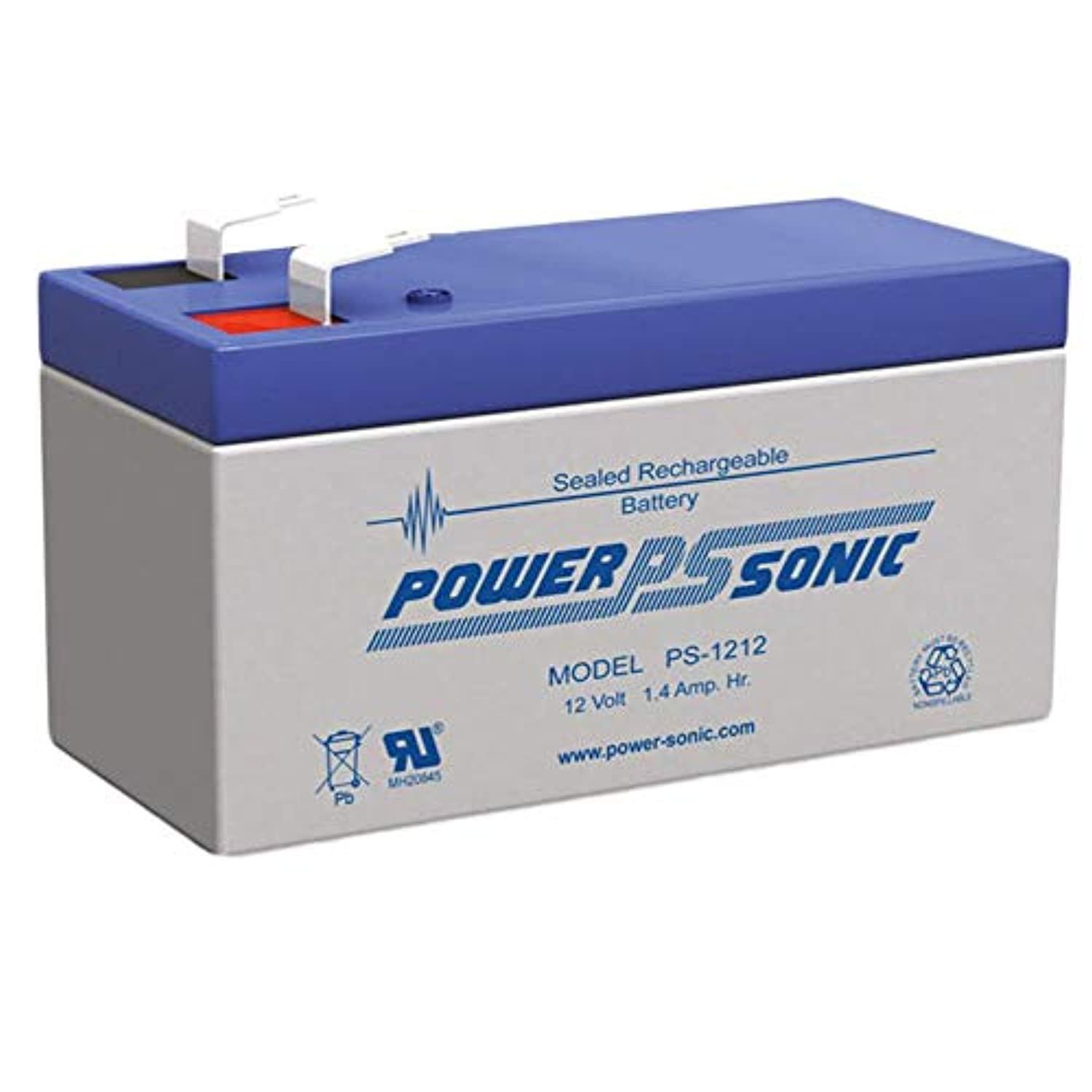 power-sonic rechargeable sealed lead acid battery ps-1212 12v 1.4 ah @ 20-hr. 12v 1.3 ah @ 10-hr, gray case - blue top (ps-1212