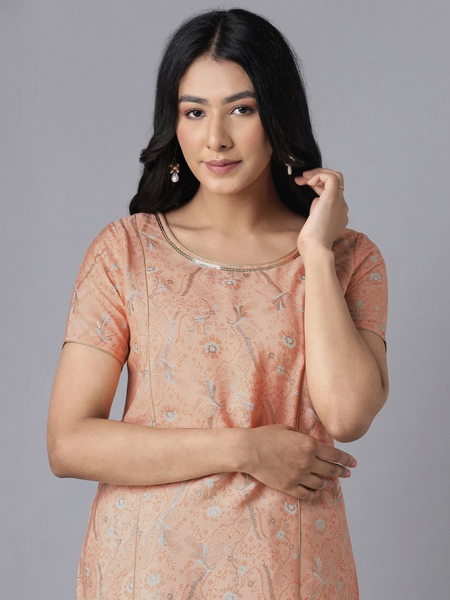 Aure by Aurelia Orange & Blue Printed Kurta Palazzo Set