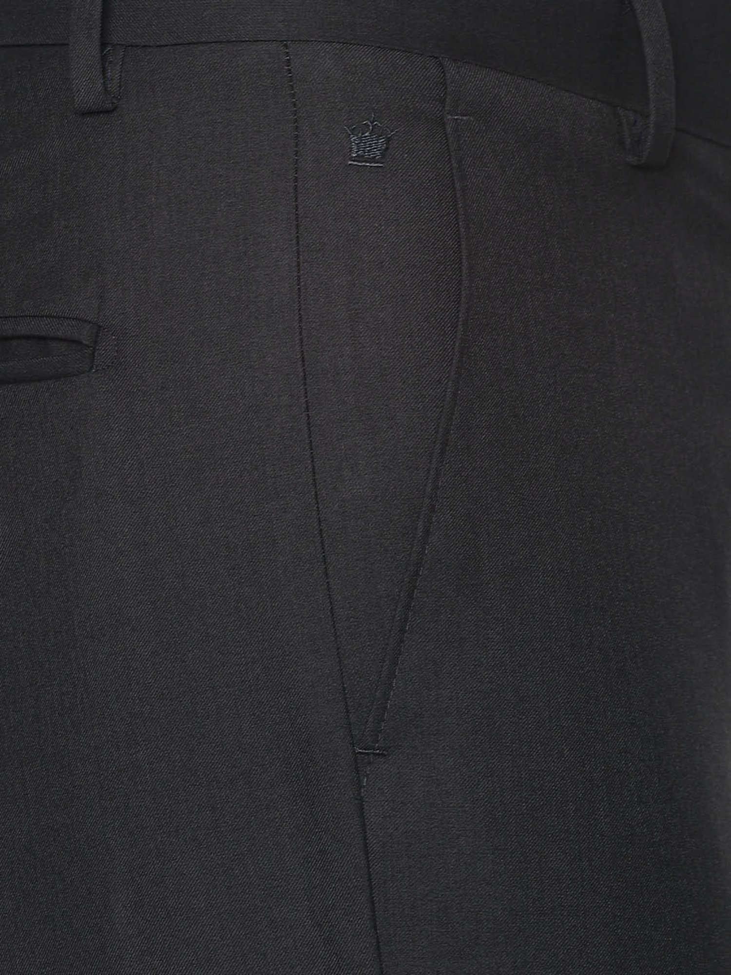 Louis Philippe Dark Grey Regular Fit Flat Front Trousers