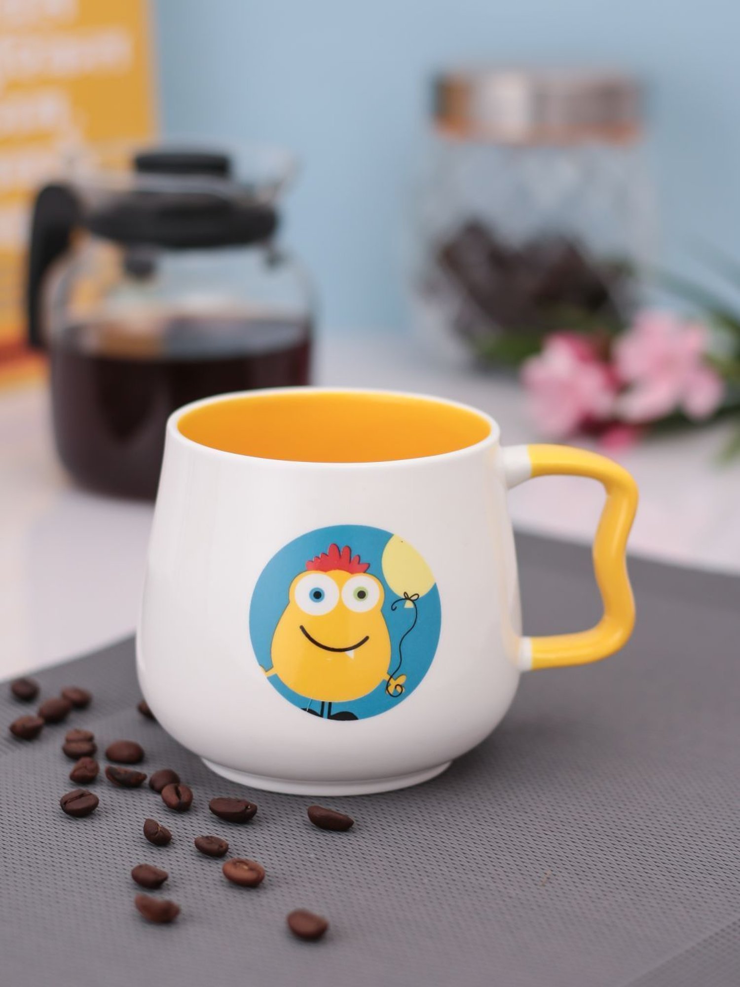 JCPL White & Yellow Ceramic Milk & Coffee Mug (0.33L) - Set of 1