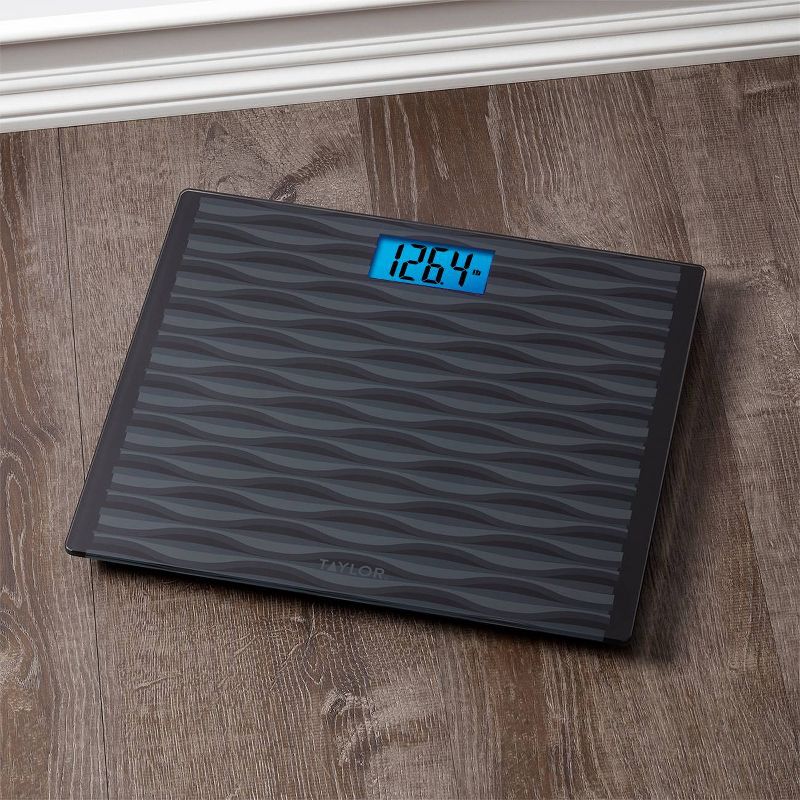 Glass Digital Scale with High Capacity and Wide Platform Wave Design Black/Gray - Taylor