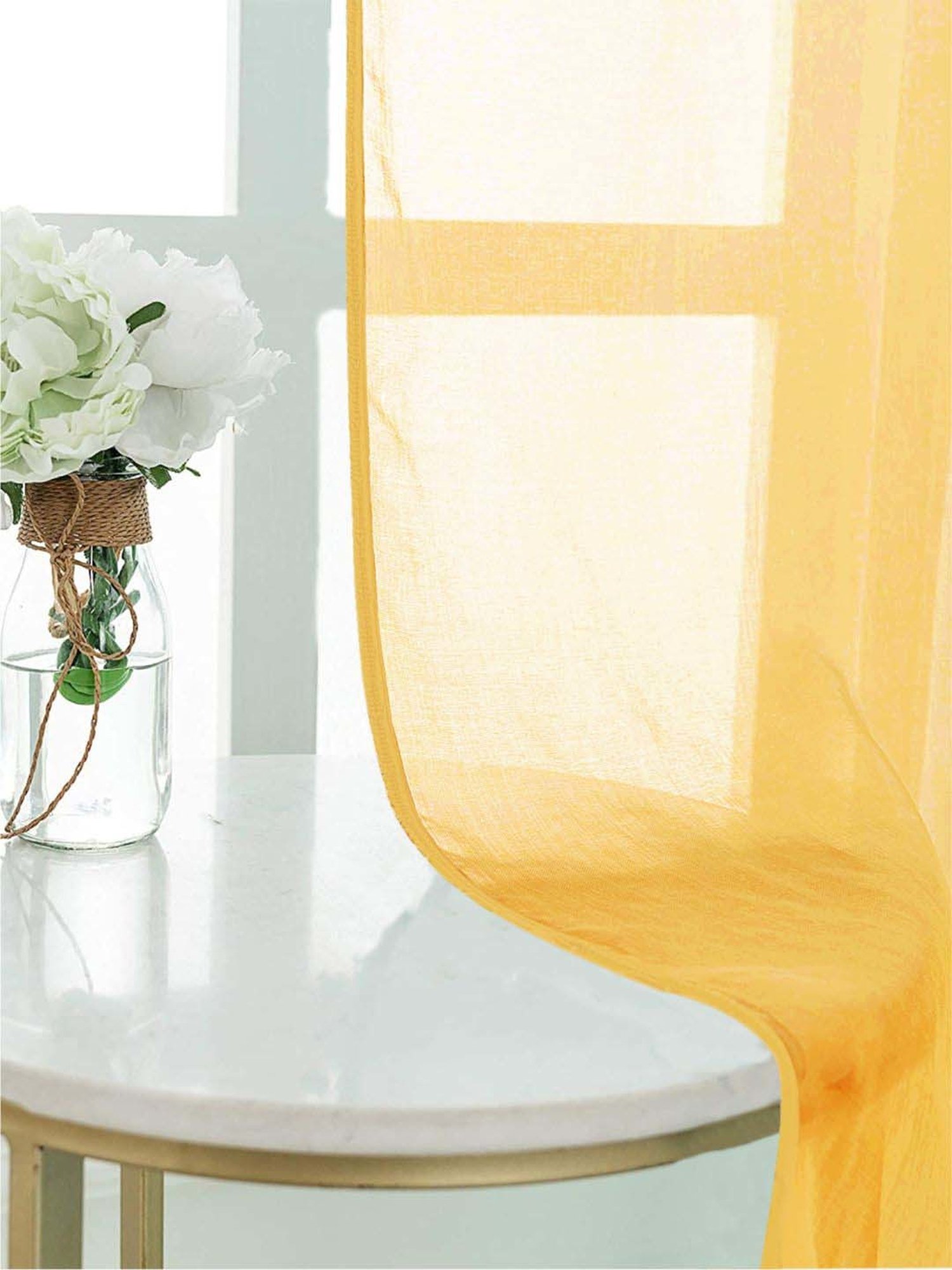 Urban Space Yellow Polyester Window Curtain With Tieback & Eyelet - Set of 2