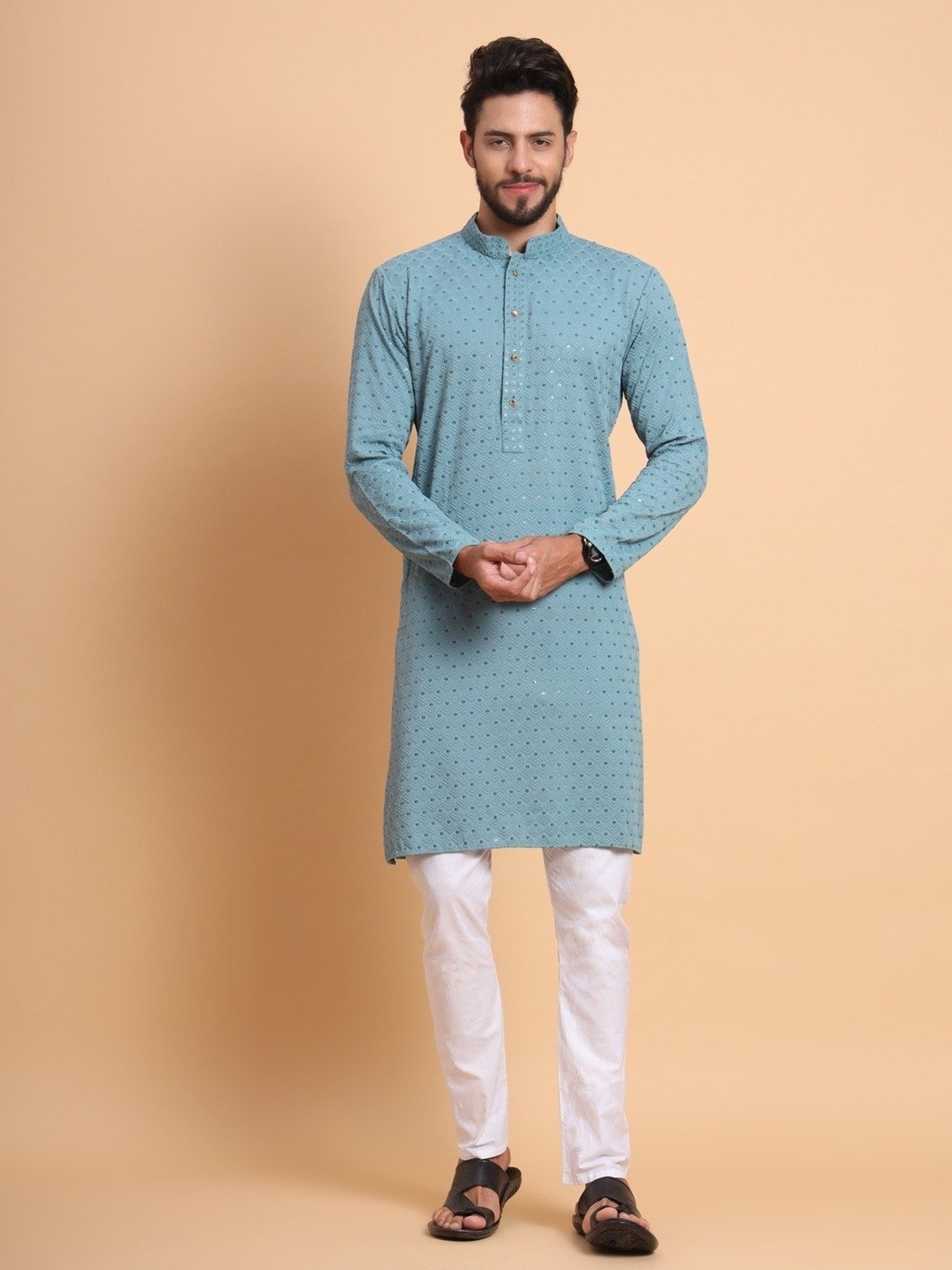SWAGG INDIA Sky Blue Regular Fit Embroidered Kurta