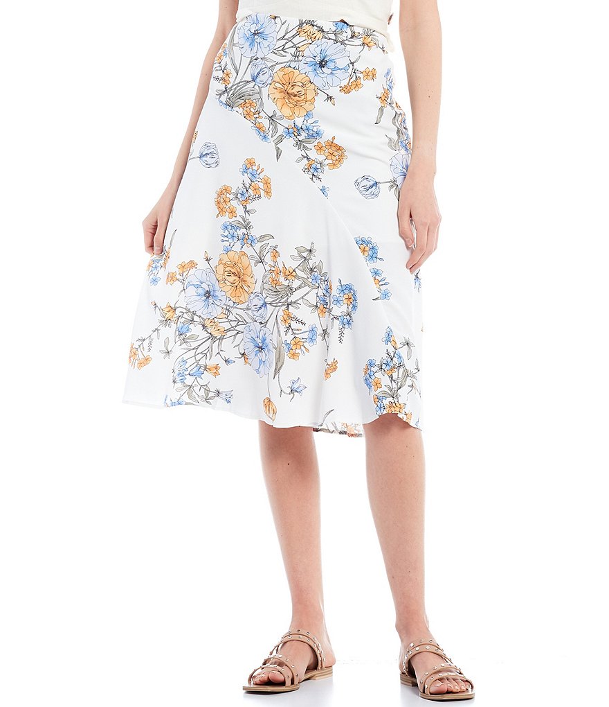 Love & Piece Mid-Rise Floral Print A-Line Midi Skirt