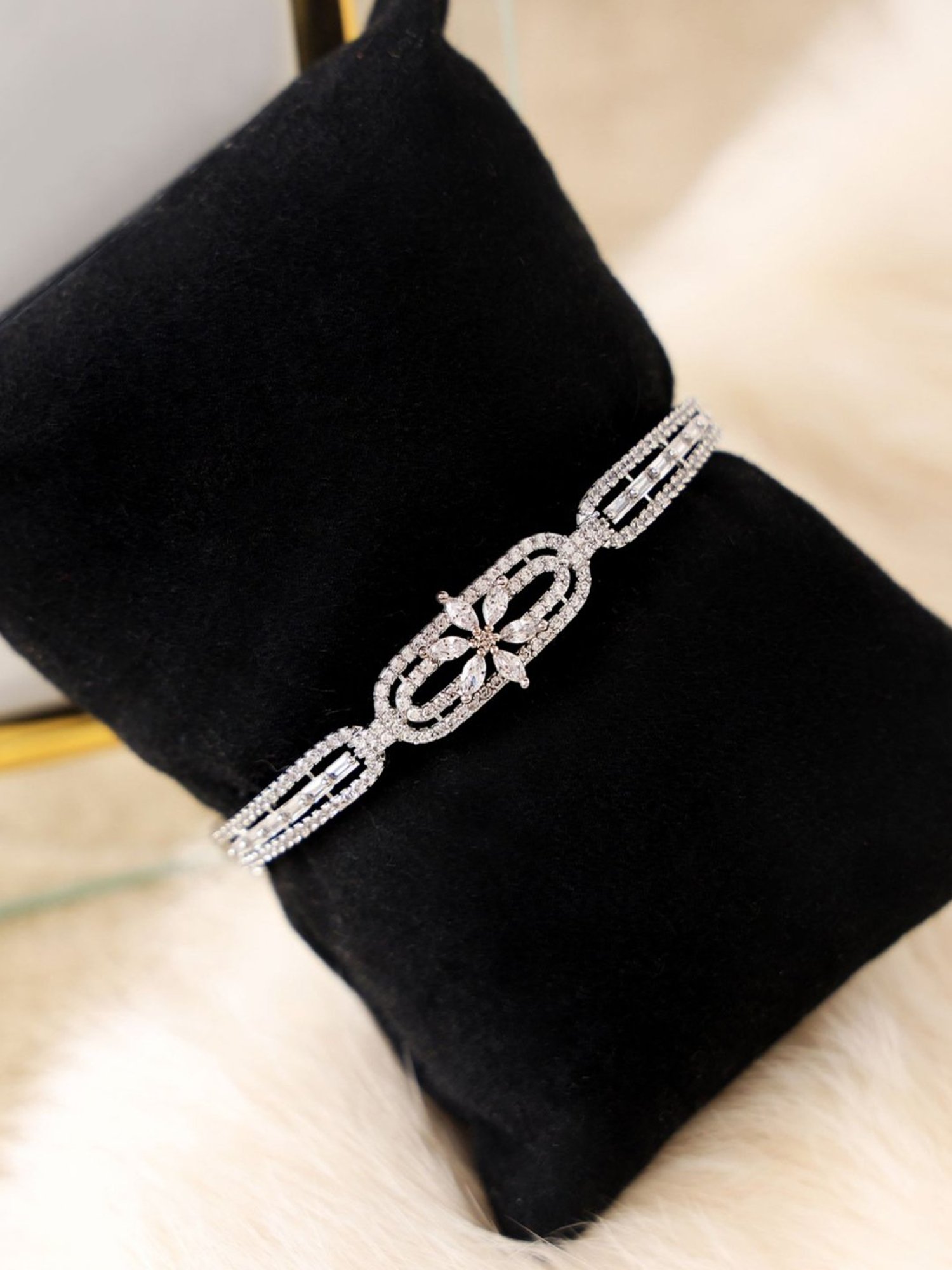 Aatmana American Diamond Silver Plated Mint Green Bangle Style Bracelet