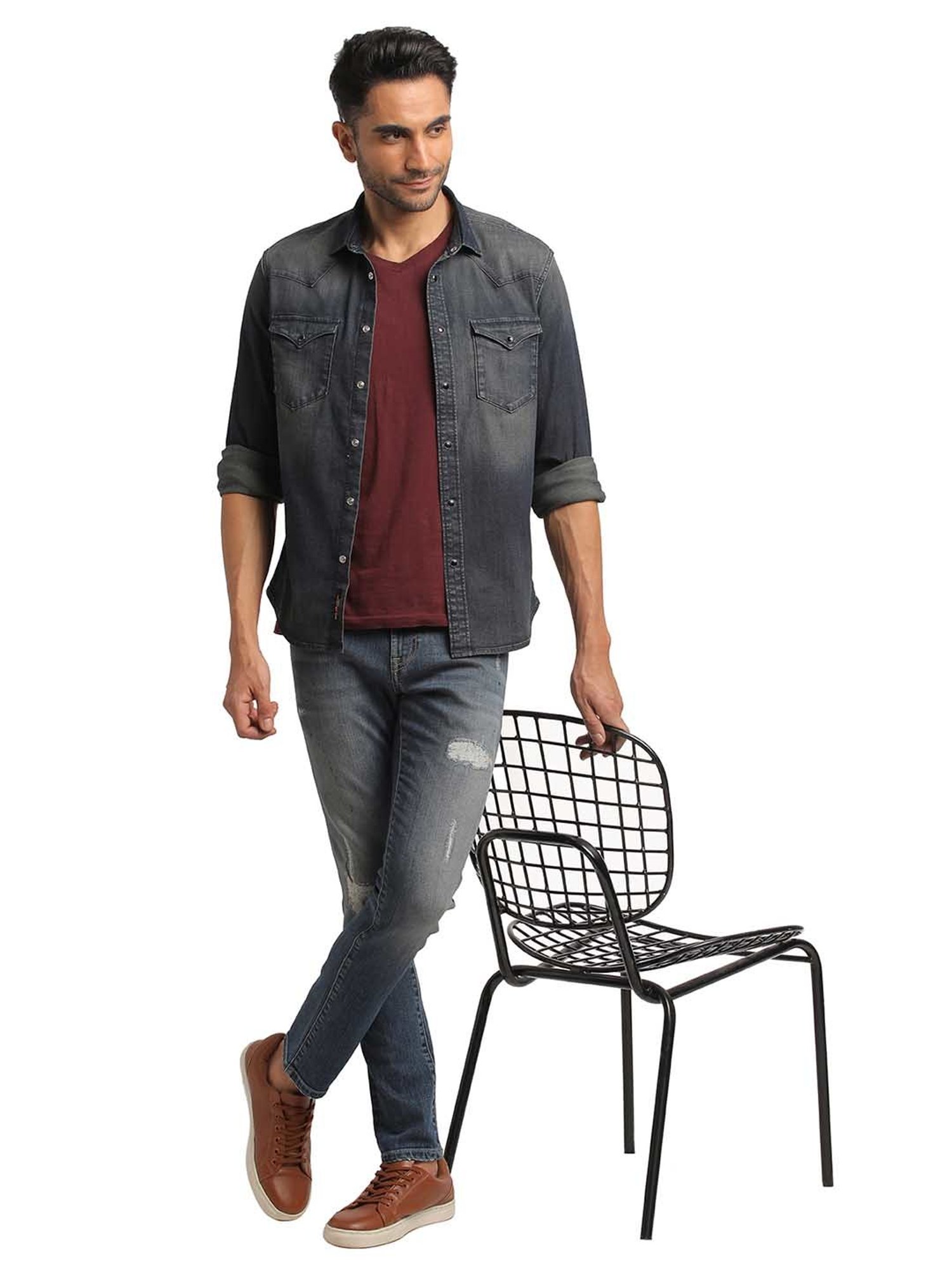 EVERBLUE Dark Blue Regular Fit Shirt