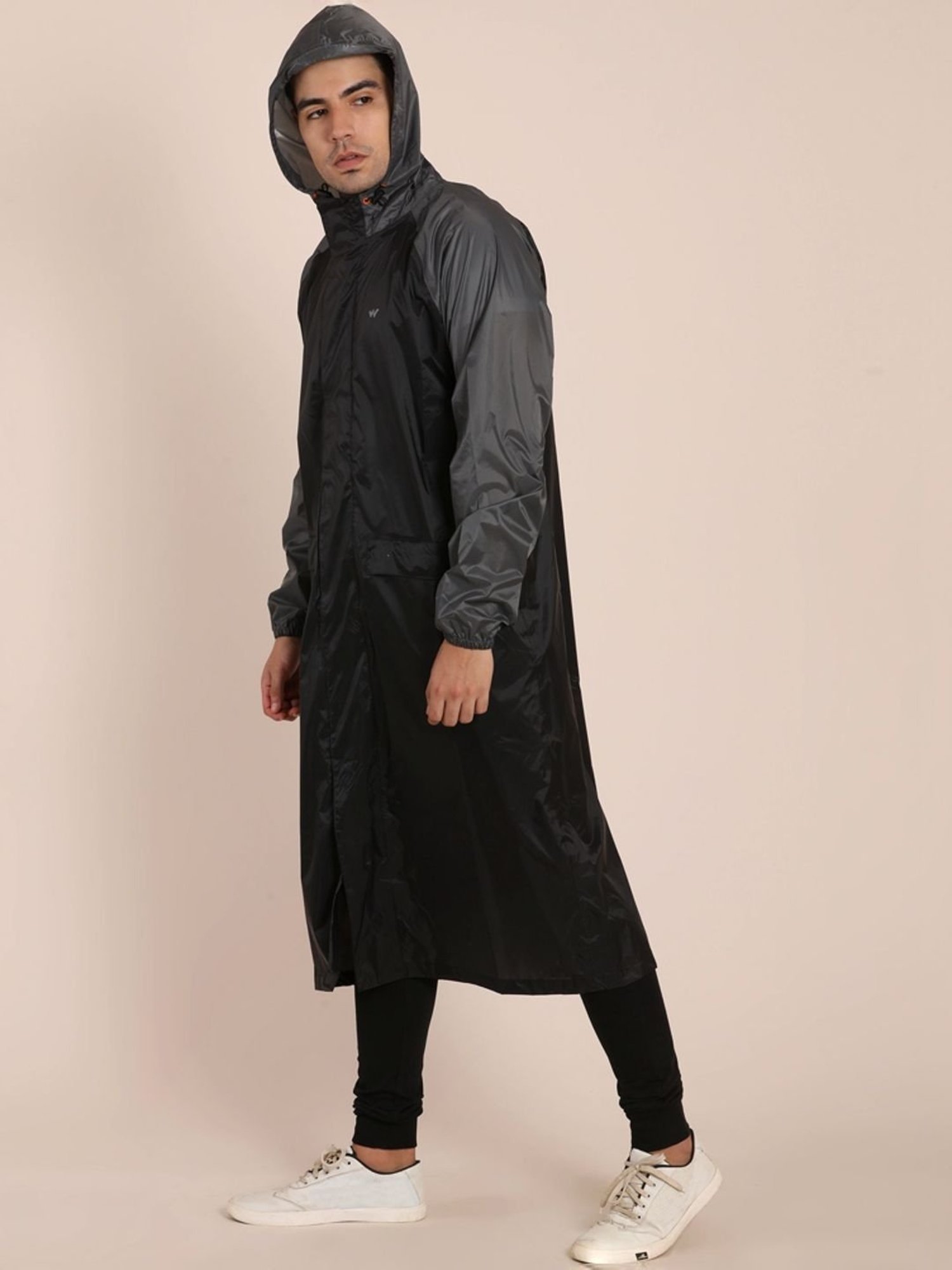 Wildcraft Black & Dark Grey Regular Fit Colour Block Rainwear Jacket
