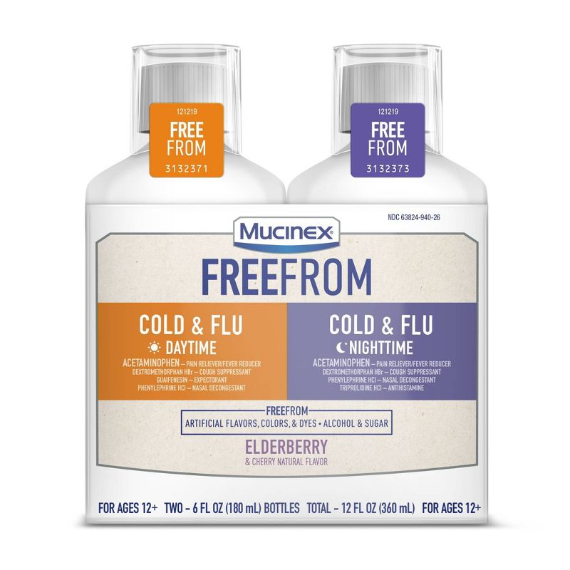 Mucinex Acetaminophen Cold, Flu & Cough Suppressant - Day & Night - 2pk/12 fl oz
