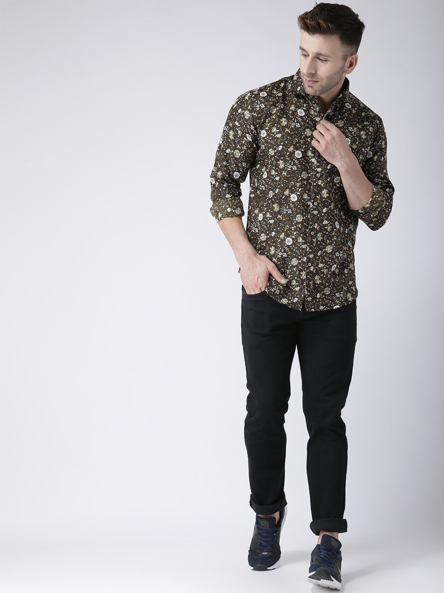 Hangup Plus Green Slim Fit Printed Shirt