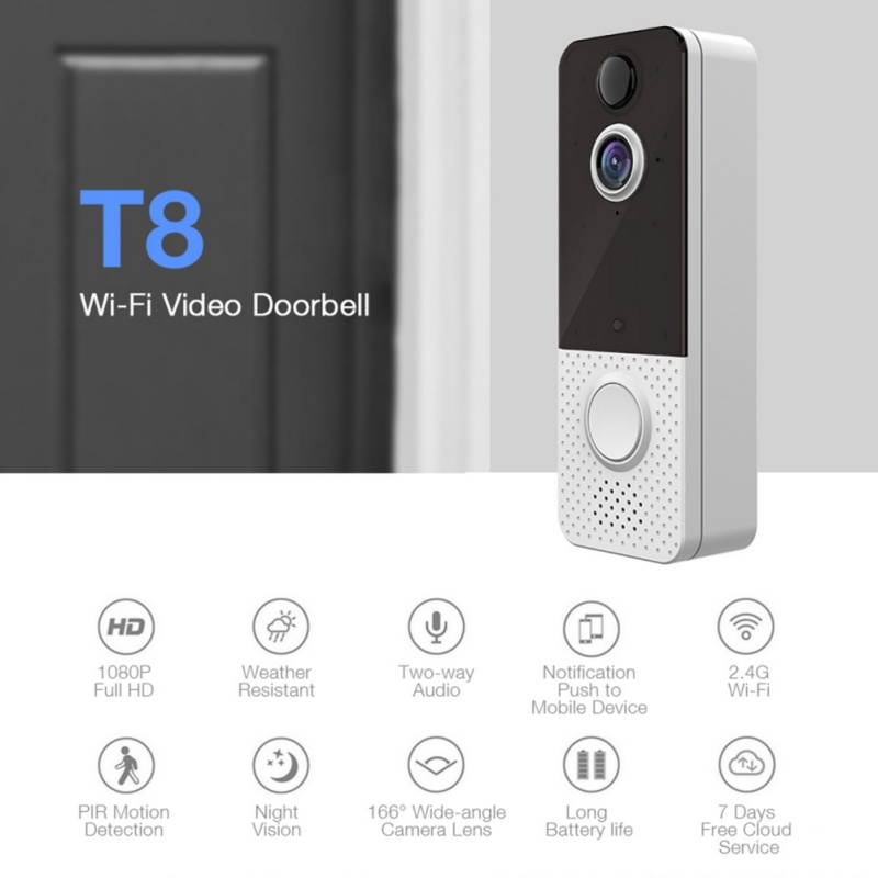 Video Doorbell 1080P Wireless WiFi With Chime Doorbell Camera Monitor No Monthly Fee Cloud Storage HD WiFi Security Camera Two Way Talk For IOS & Android Phone