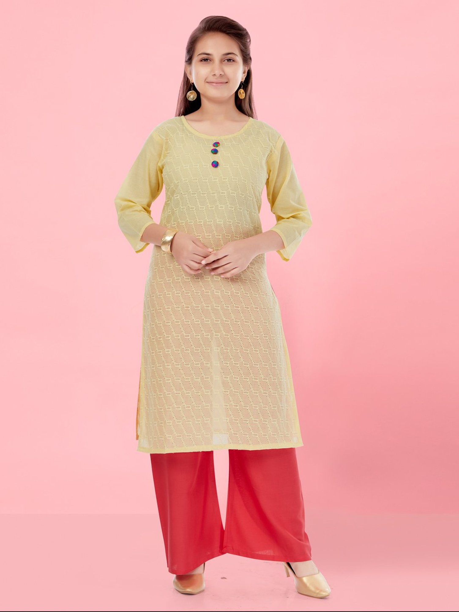 Aarika Kids Yellow & Red Embroidered Kurta with Plazzos