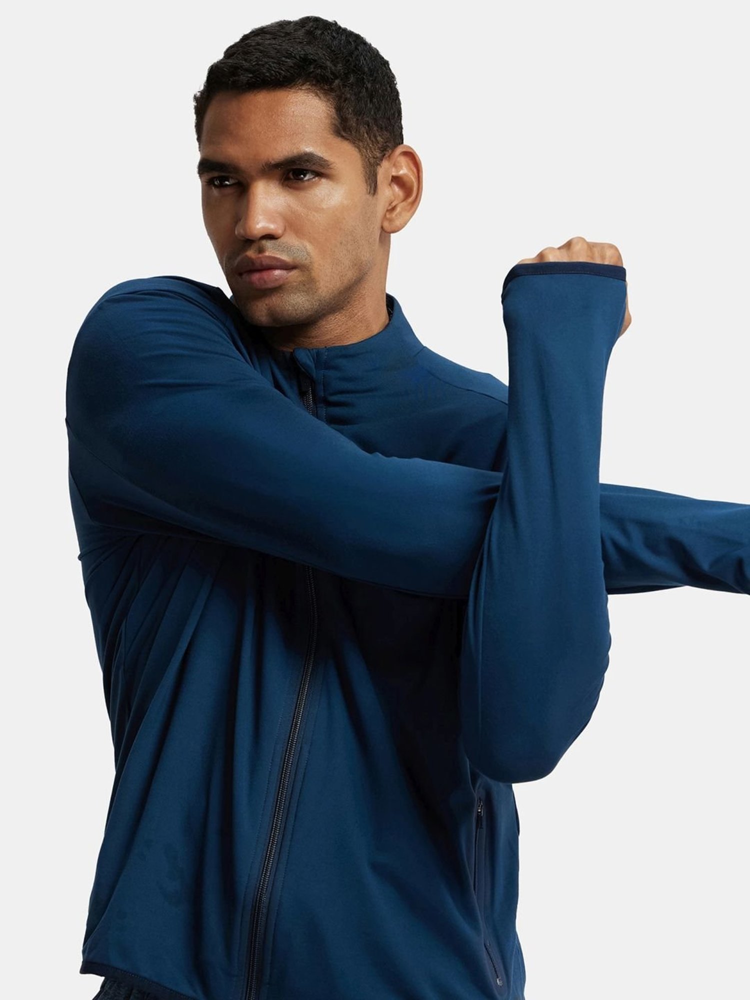 Jockey SP17 Teal Blue Soft Touch Microfiber Elastane Thumbhole Jacket with Stay Dry Treatment