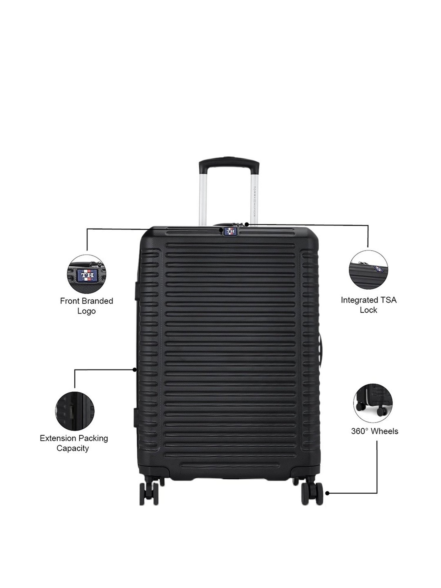 Tommy Hilfiger Hummer Plus Black 8 Wheel Small Hard Cabin Trolley - 39 cm