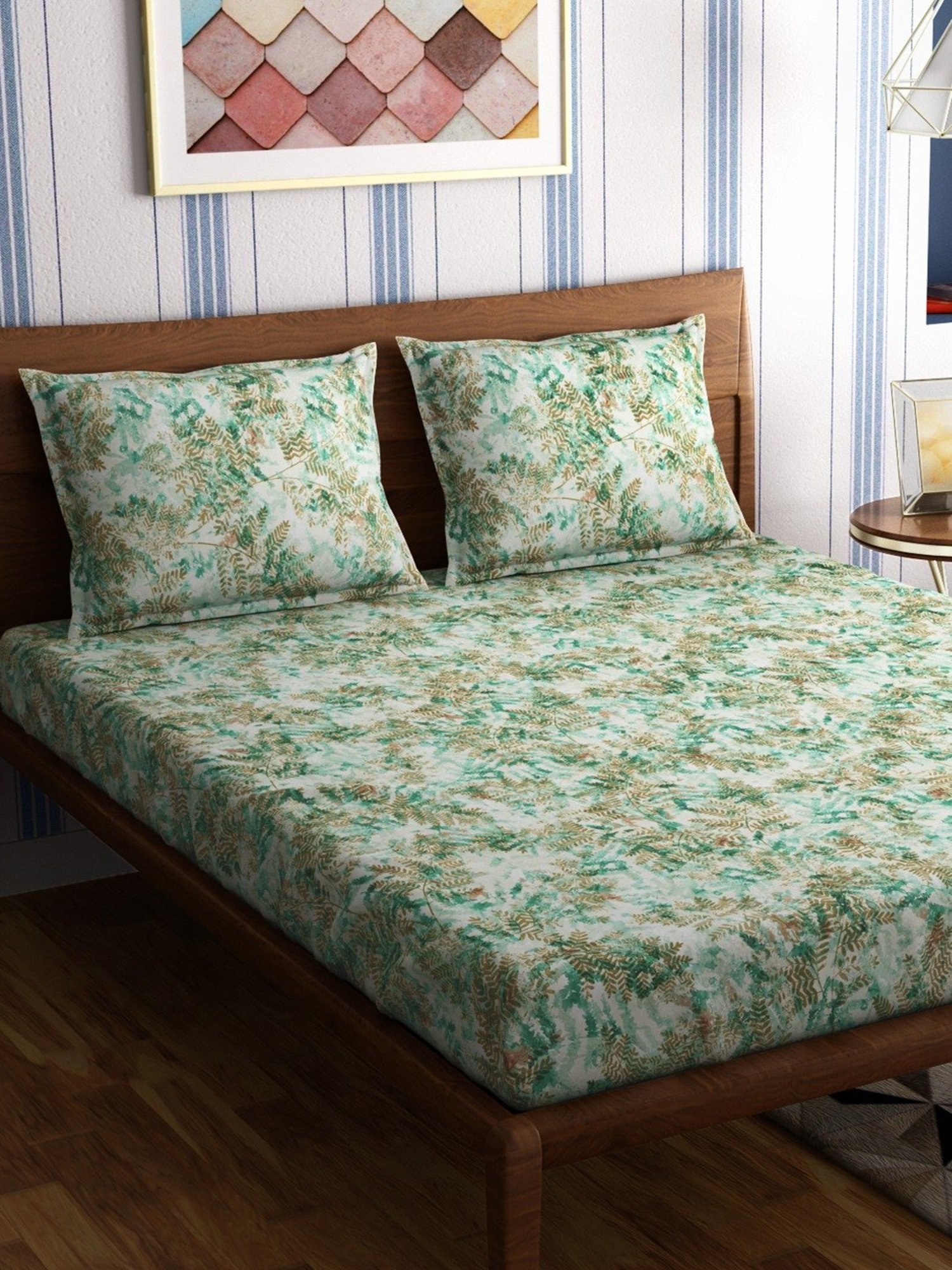 Petal Home Fern Green Cotton 300 TC Bedsheet