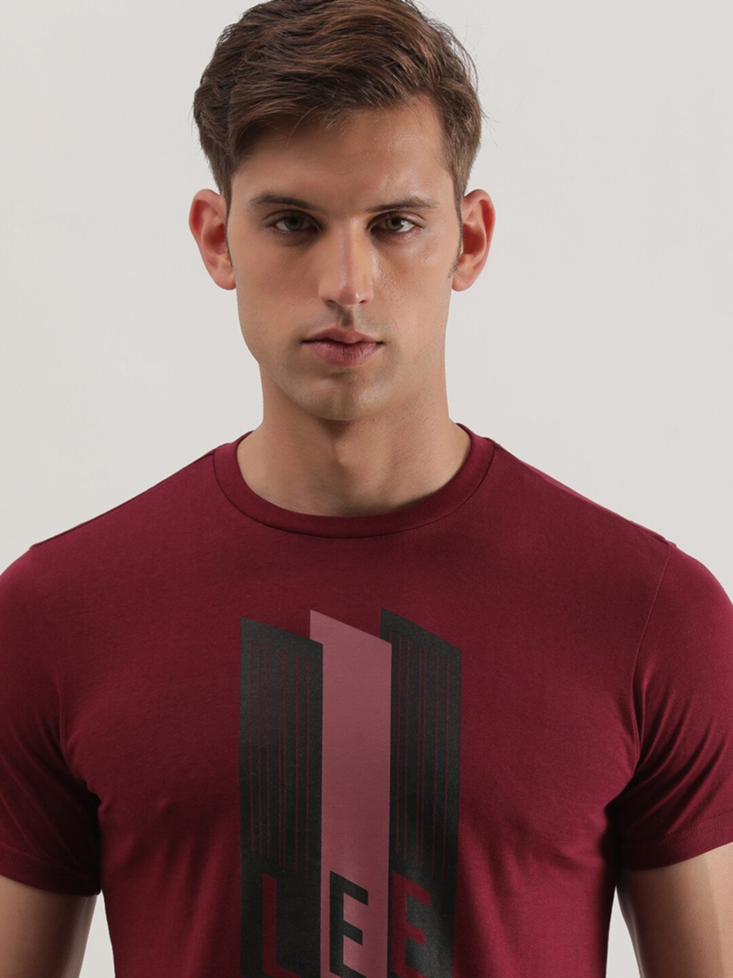 Lee Maroon Slim Fit Graphic Print Crew T-Shirt