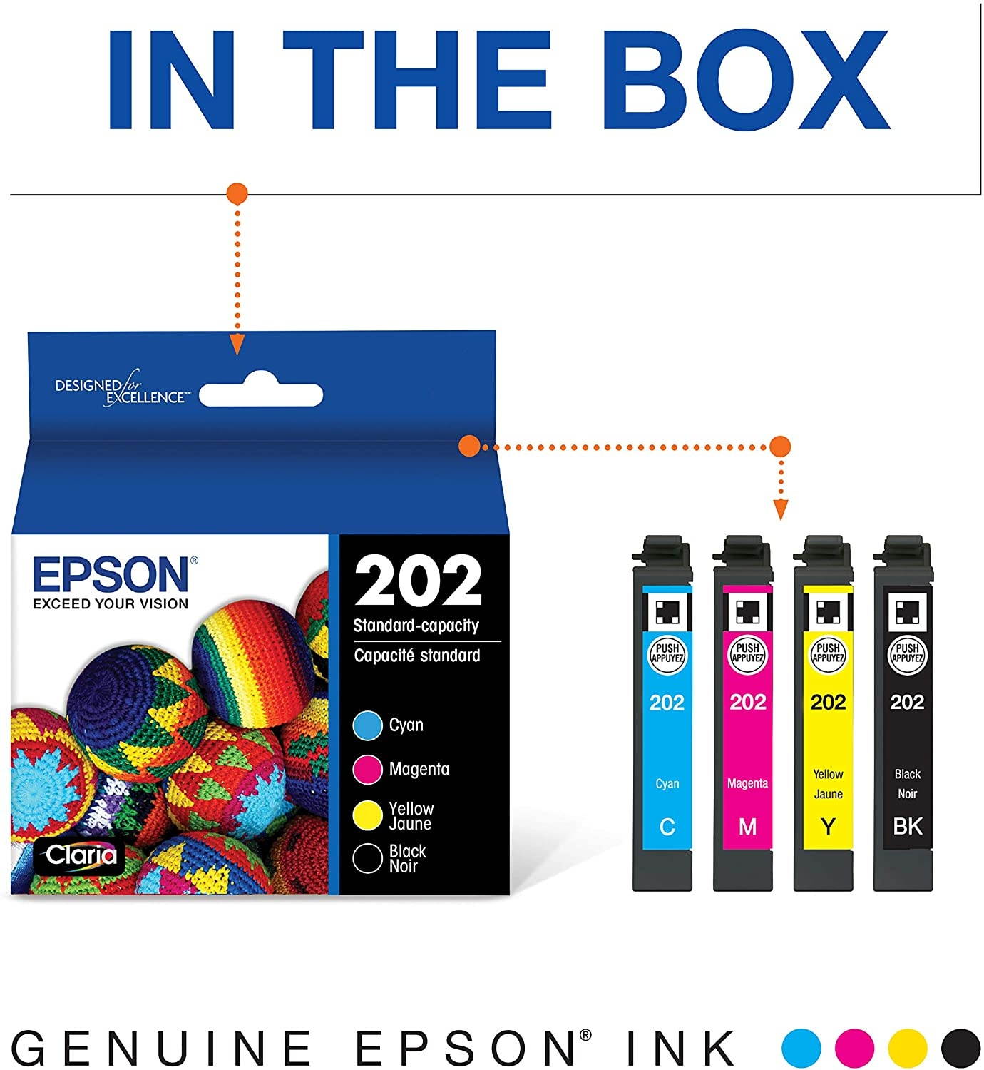 EPSON T202 Claria Ink Standard Capacity Black & Color Cartridge Combo Pack (T202120-BCS) for Select Epson Expression and Workforce Printers