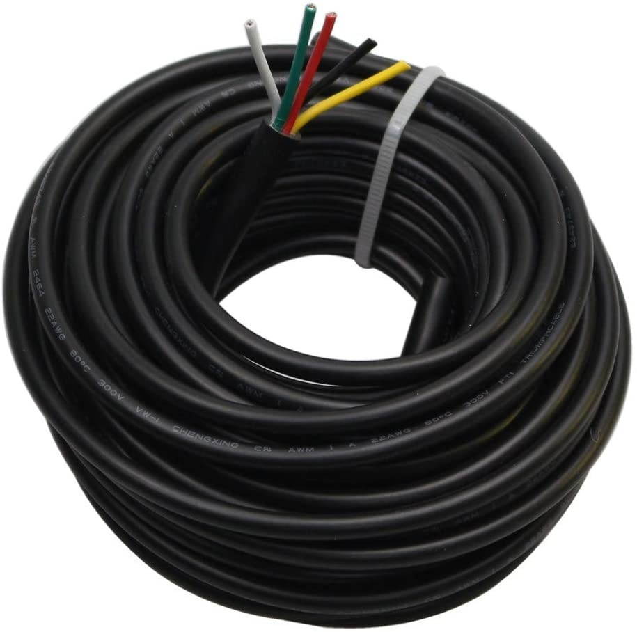 28 gauge 5 conductor wire Audio Power Cable Speaker Wire (Red & Black & yellow & white & green) 25ft