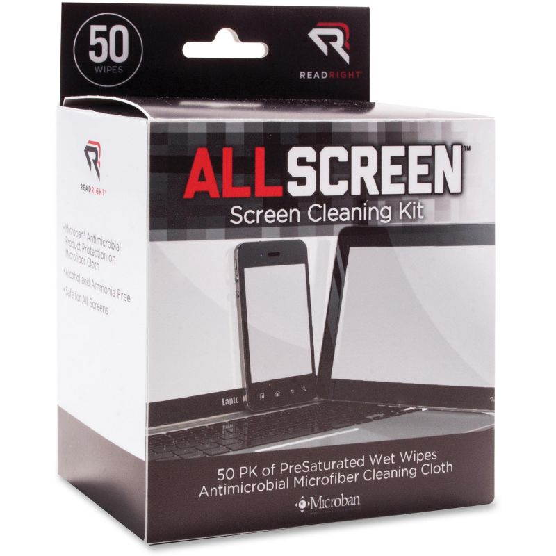 AllScreen Screen Cleaning Kit, 50 Wipes, 1 Microfiber Cloth RR15039
