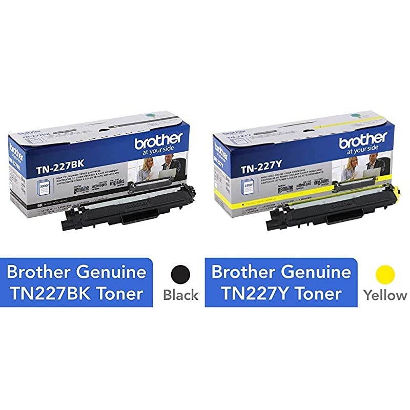 Genuine TN227, TN227BK, High Yield Toner Cartridge, Page Yield Up to 3,000 Pages & Genuine TN227Y, High Yield Toner Cartridge, Page Yield Up to 2,300 Pages, TN227, 15.3 x 4.1 x 6.1 inches
