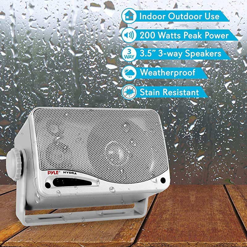 3-Way Waterproof Marine Box Speakers - 3.5" 200 Watt Dual Indoor Outdoor Speaker System - Weatherproof/Waterproof Outdoor Speaker - Home, Boat, Pool, Patio Indoor Outdoor Use -  PLMR24S (Silver)