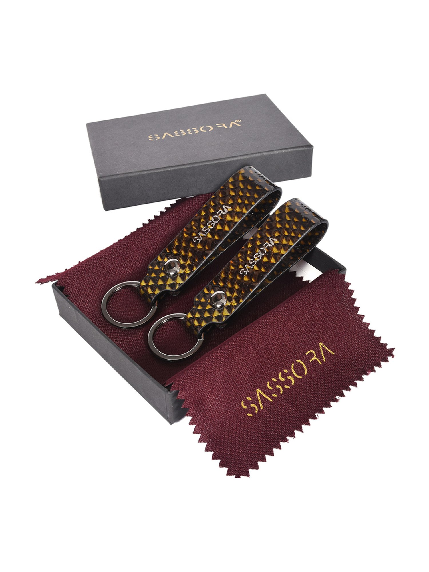SASSORA Multicolor Leather Keychain Key Ring Holders Anniversary Gift, Birthday Gift - Pack of 2