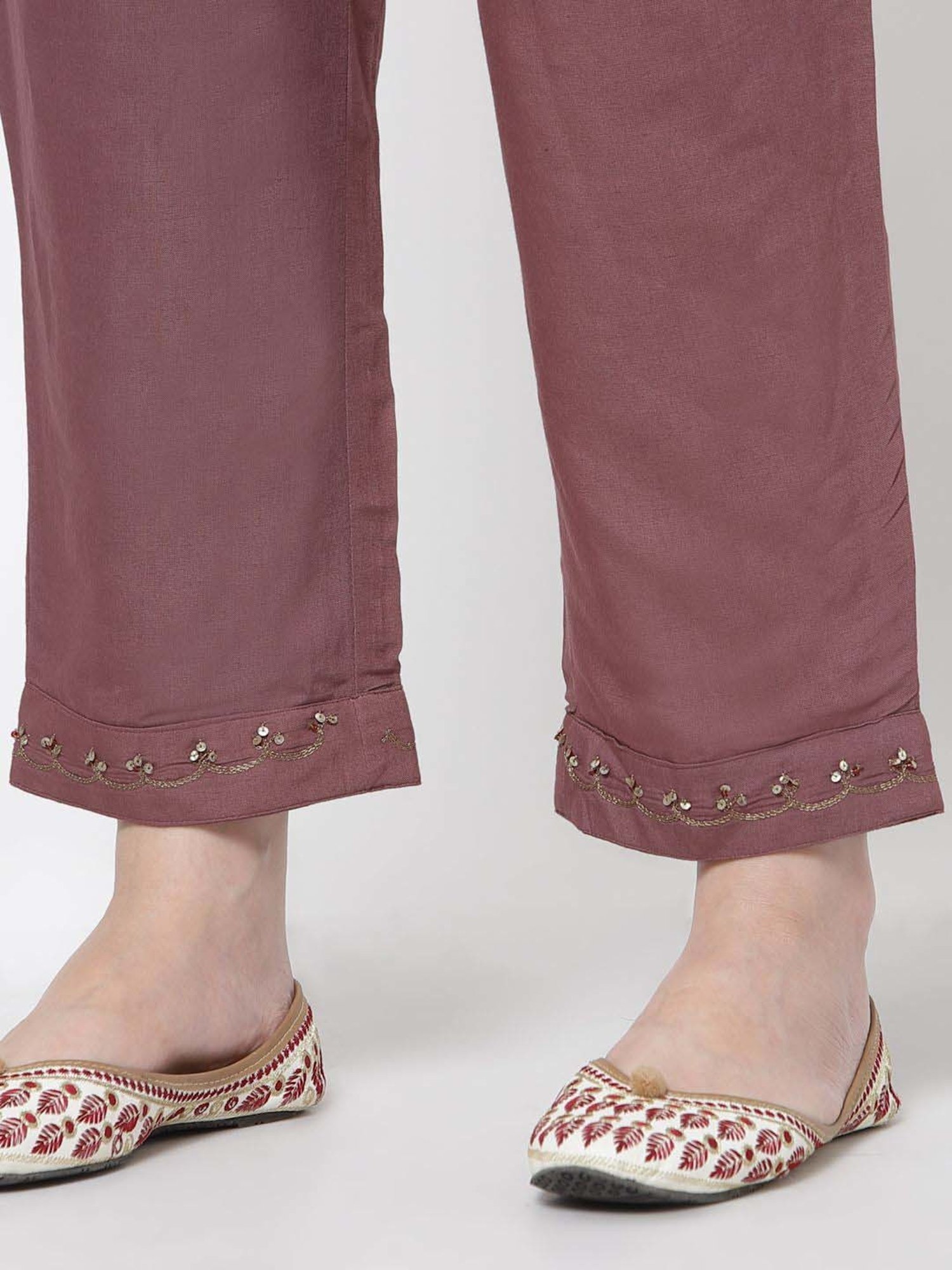 DART STUDIO Purple Linen Regular Fit Palazzos