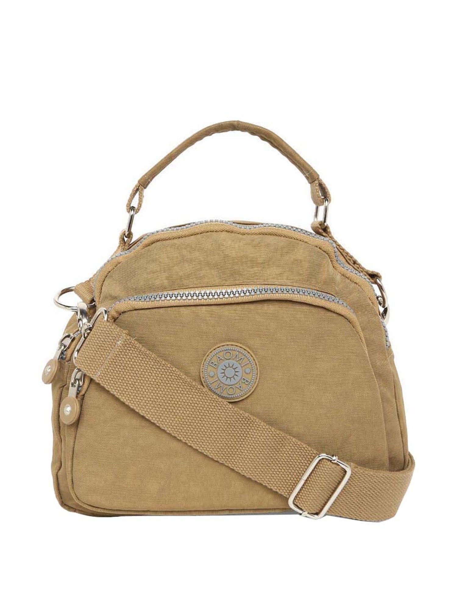 Baomi Beige Solid Medium Cross Body Bag